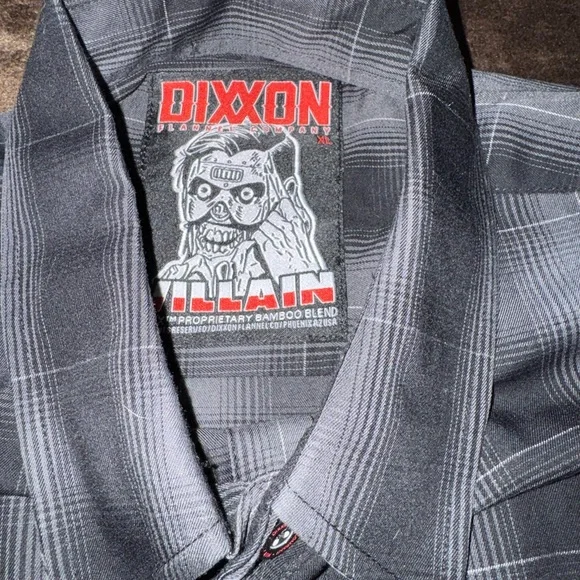 DIXXON The Villain Men's Bamboo Black & Gray Plaid Button Down Shirt - Picture 3 of 4